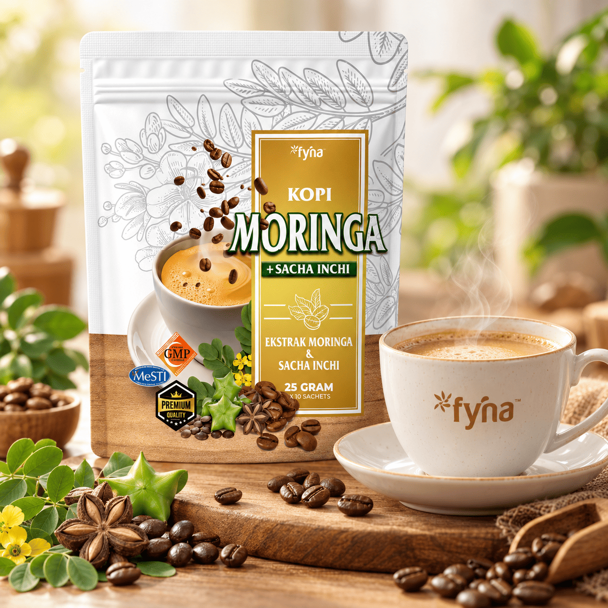 Kopi Moringa dalam cawan